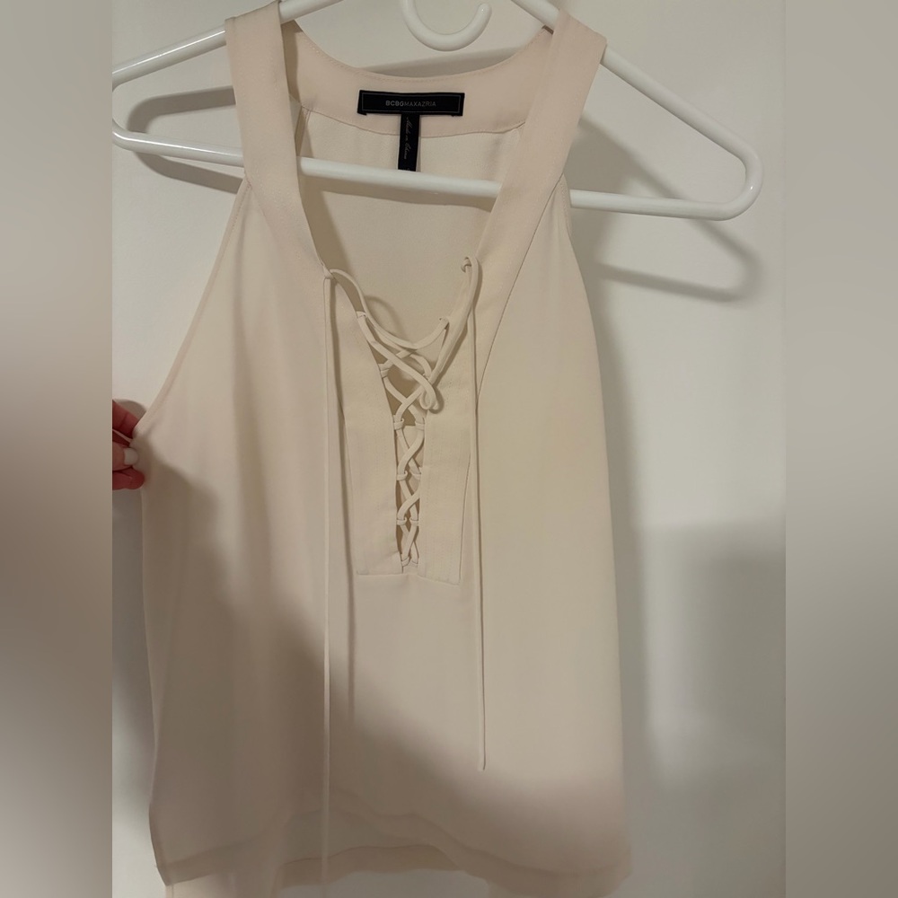 BCBGMaxAzria Ivory Lace-Up Top / new